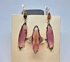 Vintage set ring and earrings 925 silver purple inserts and gold plates 375