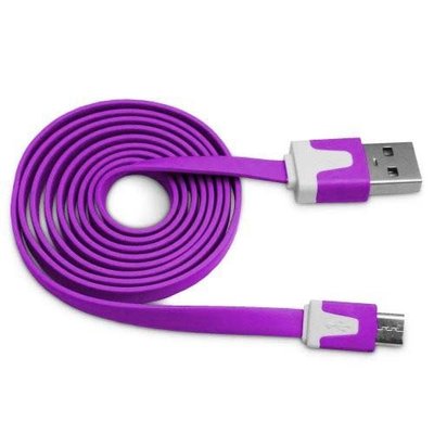 Flat Tangle Free Micro USB Sync and Charge Data Cable (10ft) - Purple