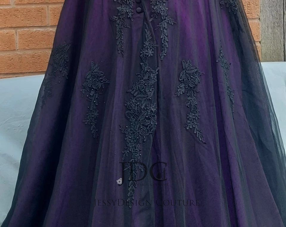 Colorful Burgundy Black Wedding Dress Bridal Gown Designer Custom made Corset - Image 4 of 4