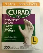 CURAD Comfort Wear LATEX  Exam Gloves LARGE 300 Count 