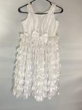 Vintage Jayne Copeland Girls White Dress Size 7 Cottage Core Prairie Bow Q