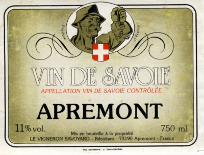 00/12 Etikett Label GRAND VIN DE SAVOIE, APREMONT, LE VIGNERON SAVOYARD, Prop.
