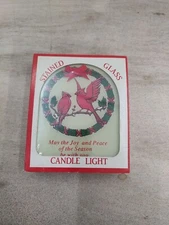 Vintage 90's Artmark Cardinal Stained Glass Candle Light NIB