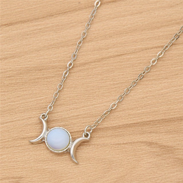 Random Opal Triple Moon Necklace 