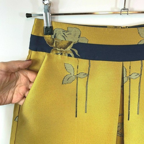 Rachel Roy Ladies 8 10 S Skirt Yellow A Line Pleated Jacquard Satin Floral Print - Picture 5 of 9