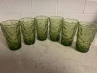 Vtg Set Of 6 Anchor Hocking Lido Milano Avocado Green Crinkle Juice  4oz.B17
