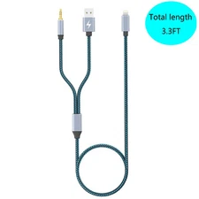 Lightning to 3.5mm Aux Cord Audio Jack 2 in 1 Charging Audio Cable 3.3ft