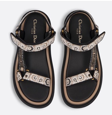 DIOR D'WAVE D-WAVE WAVE Bandana Embroidered Cotton Dad Flat Sandals Shoes $1350