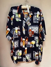 Vintage Paradise Found Men's Retro Hawaiian Shirt Beer Brand Short Sleeve Multi