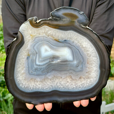 1.96LB Natural agate striped slice quartz crystal hand-cut raw mineral specimen
