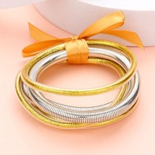 Glitter Jelly Tube Bracelets 5 piece SET Metal Stretch Bangle Gold 3211 GOLD