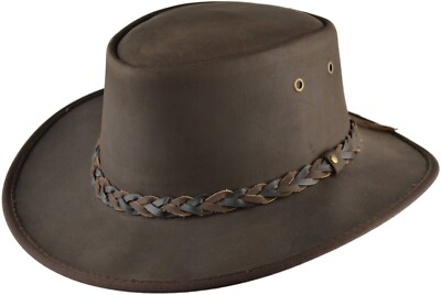Cowboyhut aus echtem knautschbarem Leder   handgefertigt Western Outback Rodeo Stil