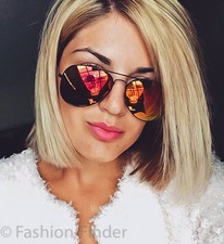 Large BLACK Metal Flash Reflective Mirror Lens Aviator Big A Women Sunglasses L