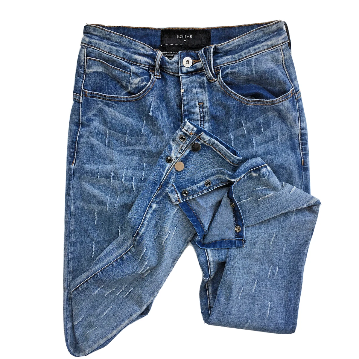 KOllAR Skinny Splinter Denim with Ankle Snaps Medium Wash Men s Jeans 28x32 EUC
