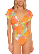 Trina Turk Playa De Flor Floral 1 Piece Maillot Swimsuit in Multi Size 14