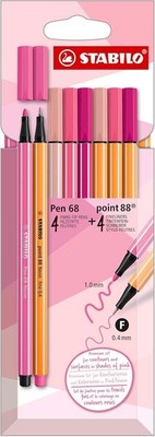 STABILO Premium Filzstifte & Fineliner Pen 68 & Point 88 Shades of Pink 4er Pack