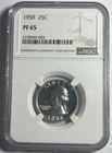 1958 PROOF WASHINGTON SILVER QUARTER GRADED NGC PR65
