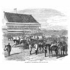 EPSOM Derby Day: The Preliminary Canter - Antique Print 1861