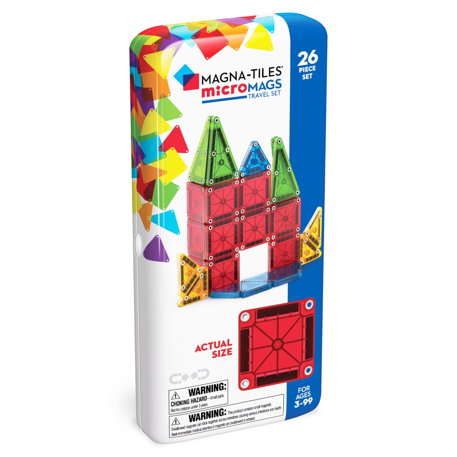Magna-Tiles microMAGS 26-teiliges Reise-Magnetbauset - Kräftige Farben, die Orig