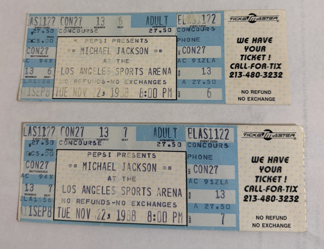 Michael Jackson Concert Ticket Stubs Los Angeles Sports Arena Nov