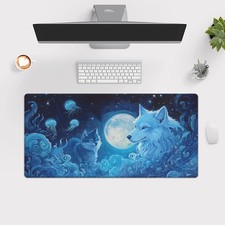 40 90cm Oversized Gaming Mouse Pad with Non-Slip Rubber Base - Large Wolf Moon