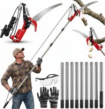 Manual Pole Saw for Tree Trimming, 13.7 Ft Extendable 2-In-1 Tree Pruner with Sc