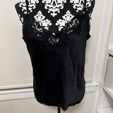 VTG Maidenform Women  s Black Silky Satin very nice Shape Laced Camisole 38 Large