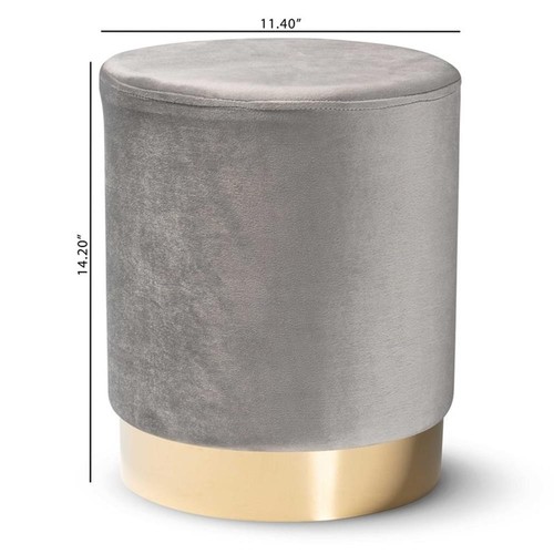 Baxton Studio Chaela Gray Velvet and Gold Finished Metal Ottoman - Picture 7 of 7