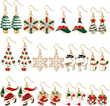 12 Pairs Christmas Earrings for Women Xmas Dangle Earrings Holiday Jewelry Gifts