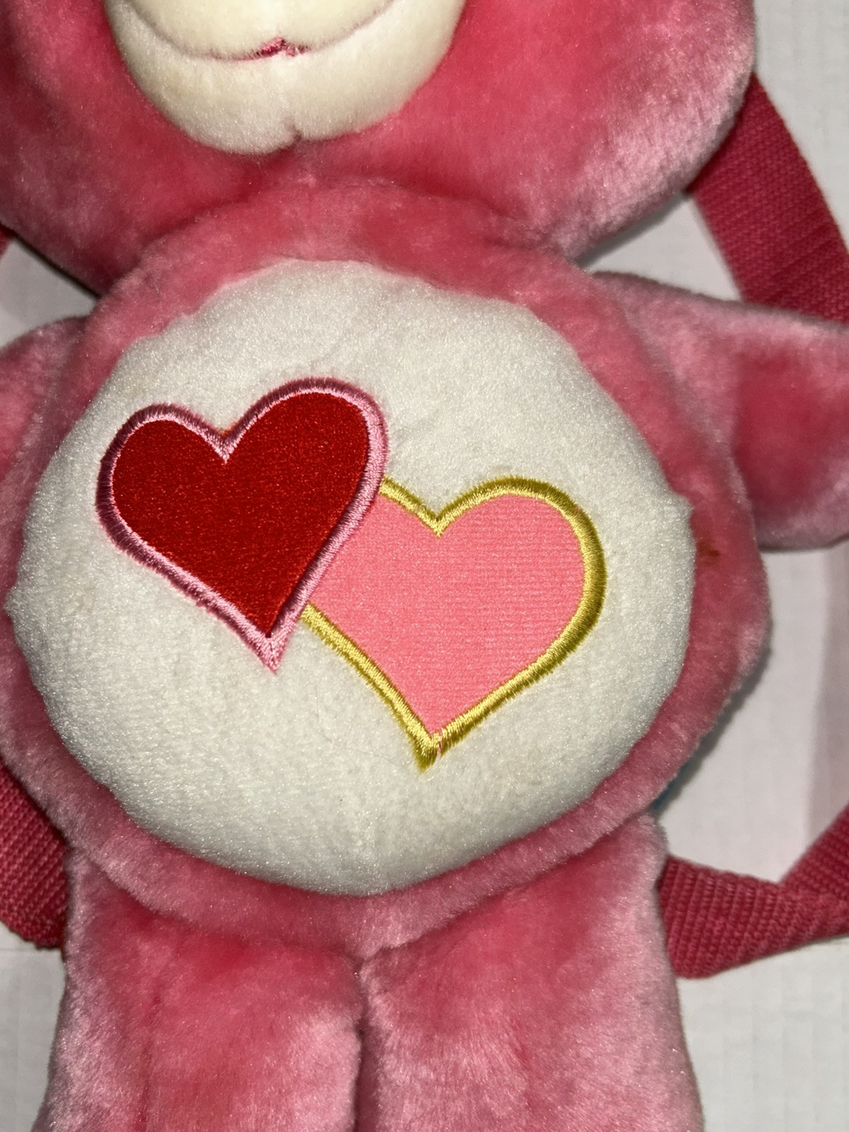 Vintage Care Bears Love A Lot Bear Plush Backpack Pink Hearts Shoulder Bag 2004