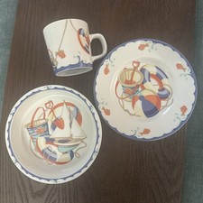 TIFFANY CO. Seashore 3 Piece Baby Tableware Set Porcelain Beach Sailboat Sea