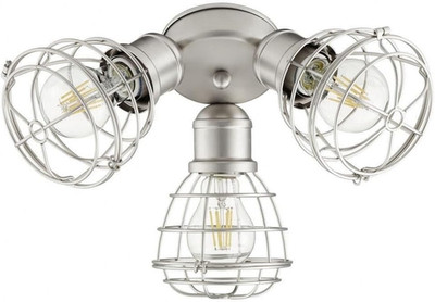 Satin Nickel 3-Light Cage Ceiling Fan Light Kit for Patios - Pewter/Silver