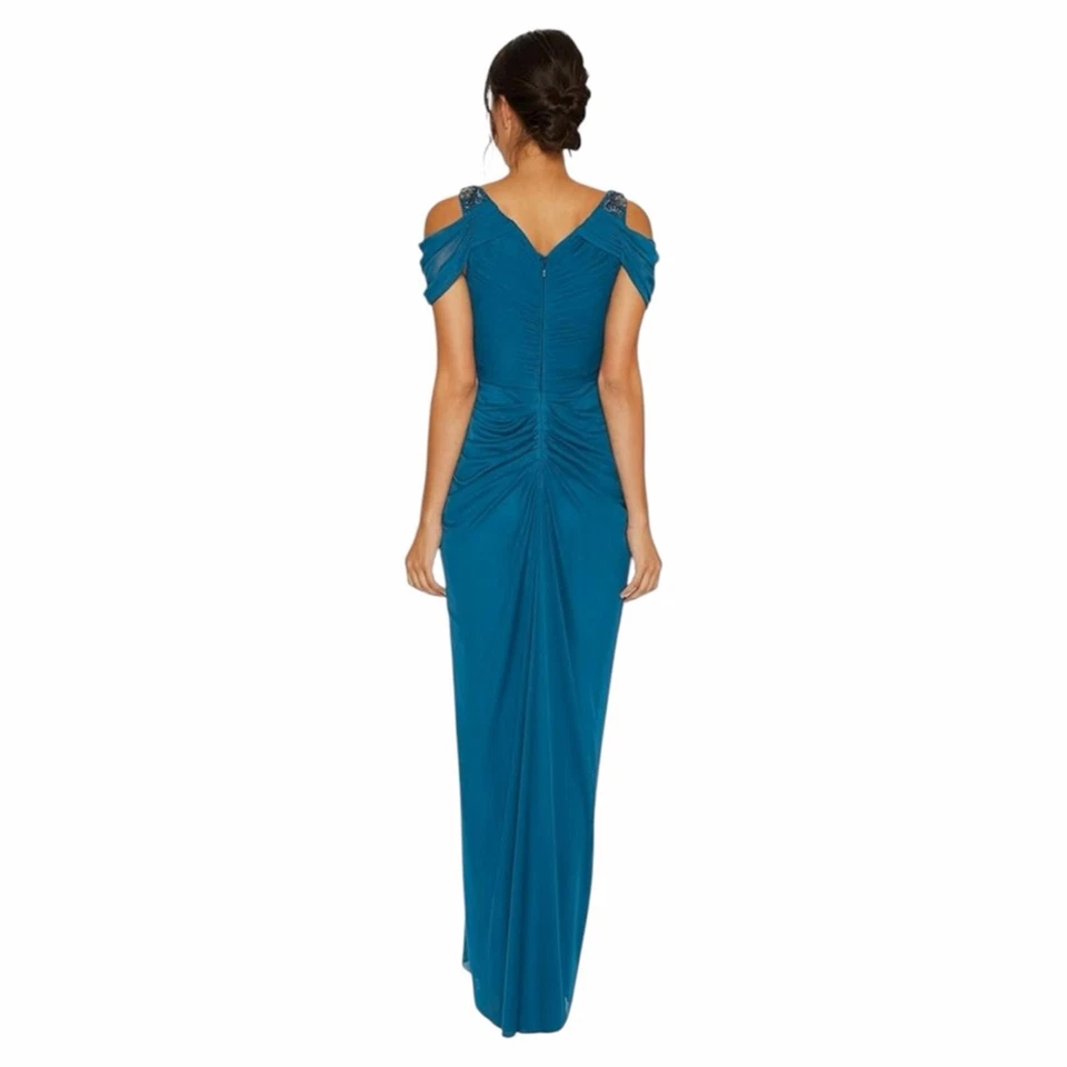 Новый с Ярлыками Adrianna Papell гофрированный длинный холодное платье с украшенным плеча платье 16 М - Изображение 3 из 4