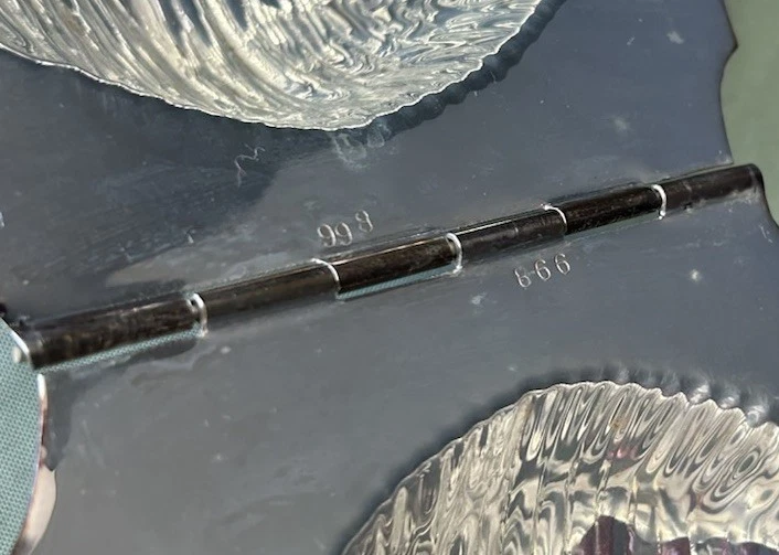 Plato buffet para servir con carcasa de almeja con bisagras plateadas, patas de doble cara único Foto 4 de 4