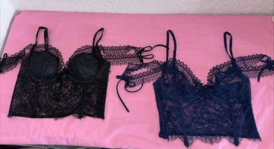 Victoria Secret Off The Shoulder Lace Corset Tops Blue And Black Size Small