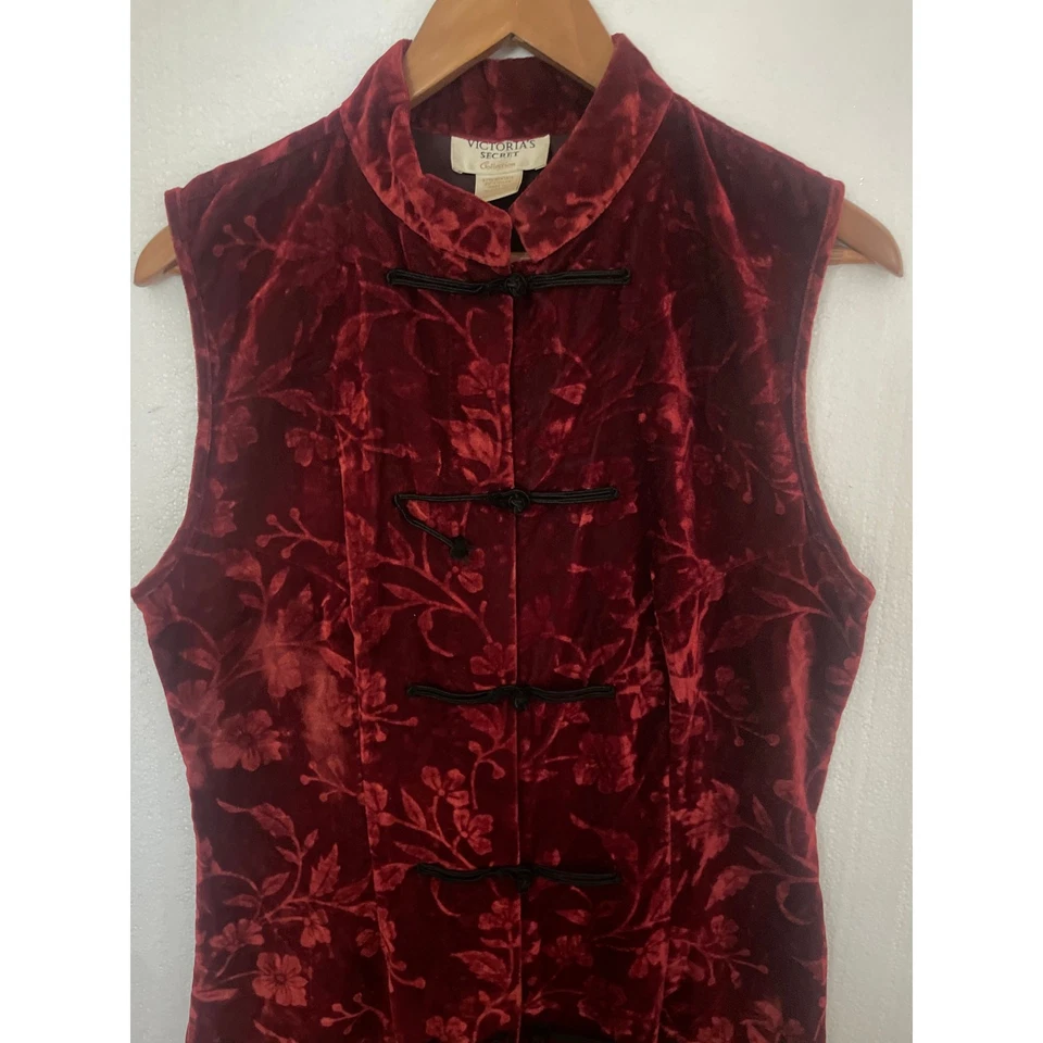 Vintage 90's VICTORIA'S SECRET Collection Velvet Burnout Cheongsam Dress GOTH L - Image 4 of 4