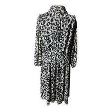 Eliza J Leopard Print Dress 16 Long Sleeves Chiffon Style EJM1092 Neck Ties