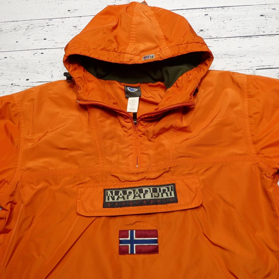 Chaqueta Napapijri Para Hombre Mediana Naranja Con Capucha Anorak Pullover Forrado de Vellón Media Cremallera Foto 2 de 4