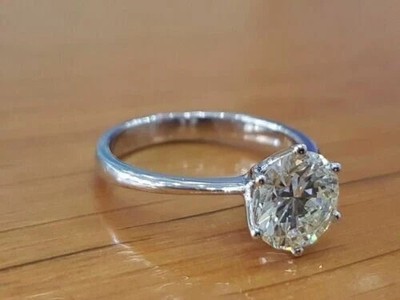 Solitärring 3 kt Rundschliff Laborgefertigt Diamant 14 kt Weißgold-Finish 6 Krappen