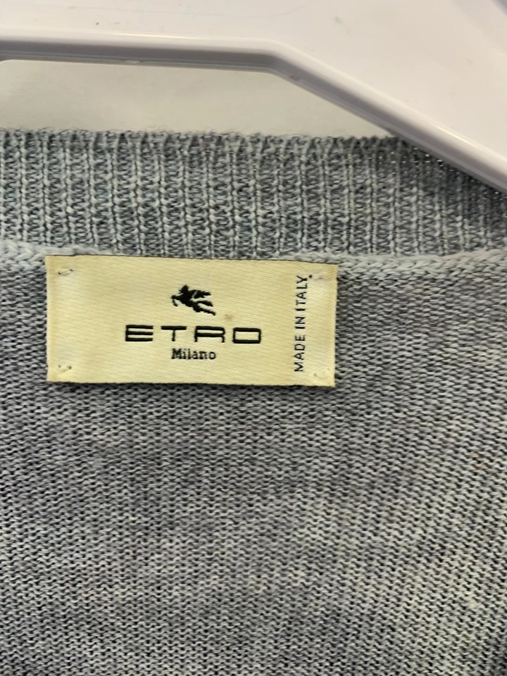 Suéter Etro Milano Para Hombre Grande 100% Lana Virgen Hecho en Italia Azul Paisley #33 Foto 3 de 4