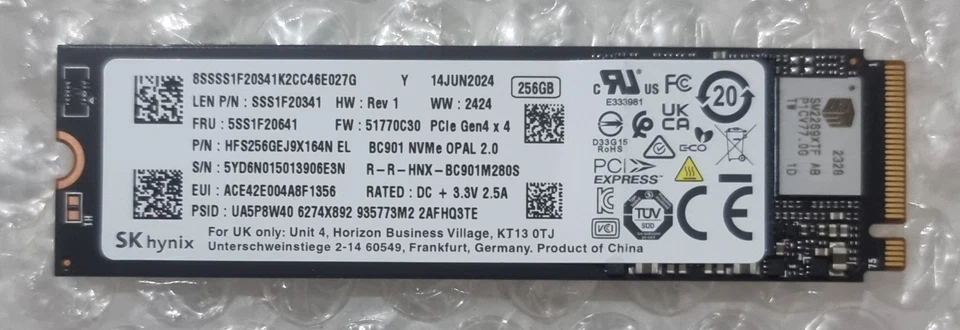 Fast SK Hynix BC901 M.2 NVME 256GB SSD HFS256GEJ9X164N Laptop GEN4 Lenovo HP