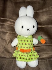 Nijntje Miffy Plush White Bunny Green Floral Dress Stuffed Animal 9.5  