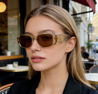 Prada PR17WS Women s Sunglasses Transparent Brown Frame 49mm Retro Square UV400