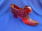 VINTAGE FENTON RUBY RED HOBNAIL GLASS CAT HEAD SHOE