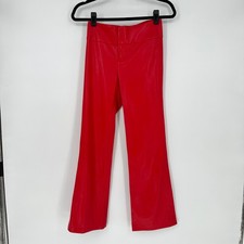 Alice + Olivia Classics Red Poppy Vegan Leather Low Rise Flare Dress Pants 25" 2