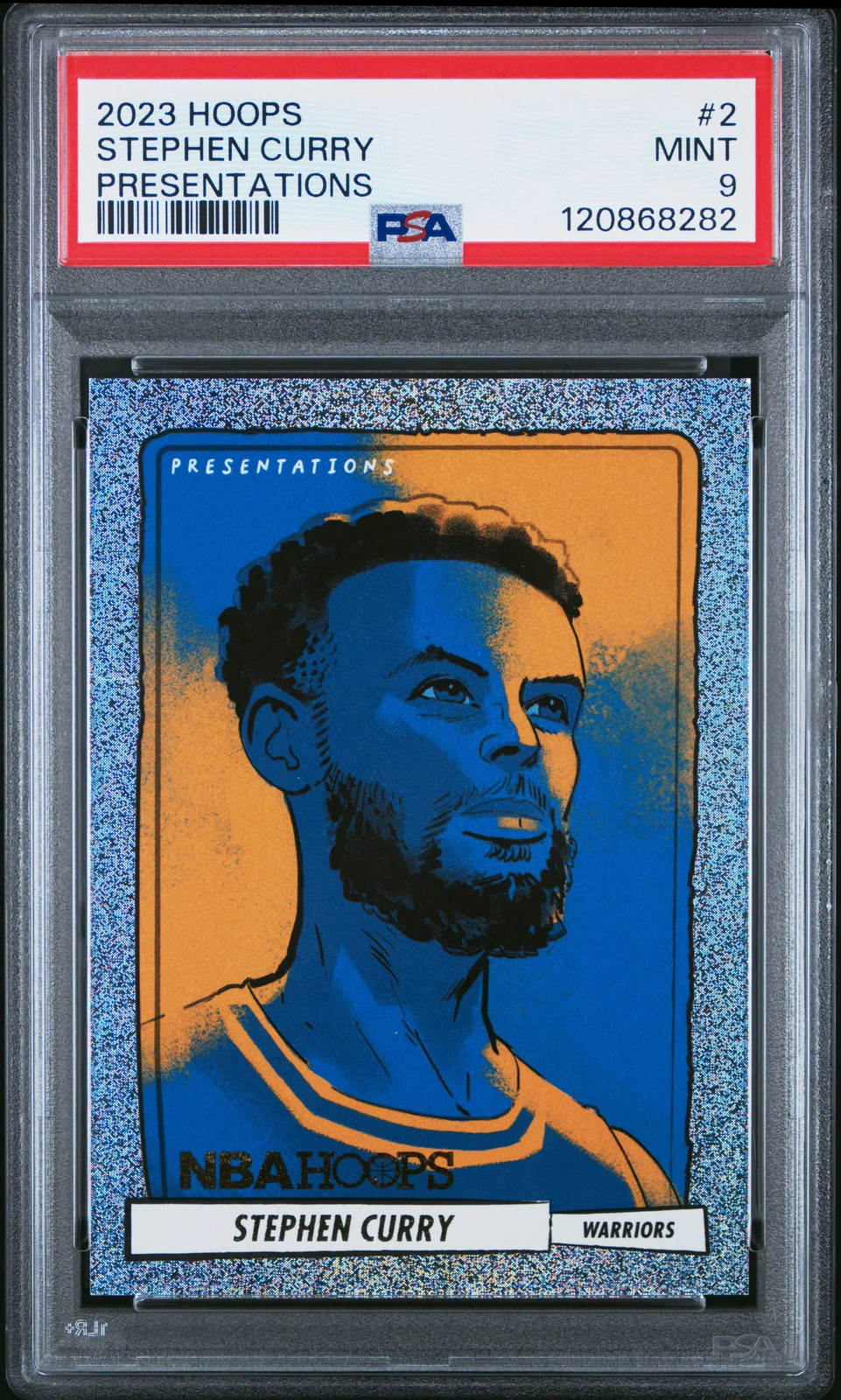 STEPHEN CURRY 2023-24 Panini NBA Hoops Presentations Case Hit SSP #2 PSA 9