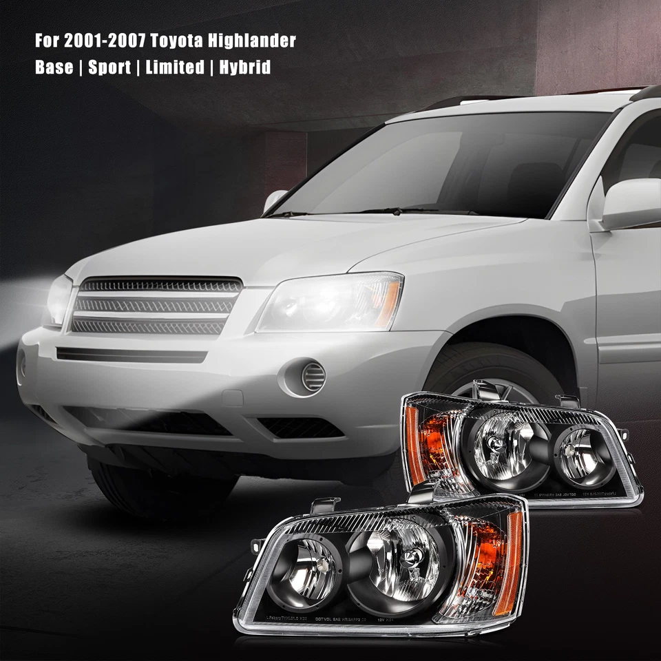 Farol par conjunto carcaça preta Toyota Highlander 2001-2007 - Imagem 2 de 4