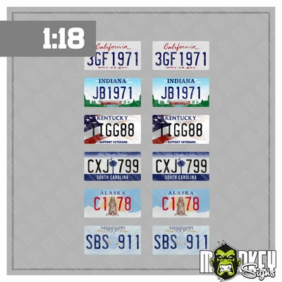 MONKEY SIGNS Kennzeichen Set USA 1:18 – US License Plates Decals für Modellautos Diorama