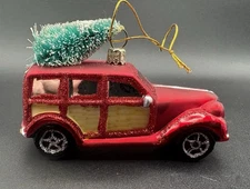 Kurt S Adler Red Wagon With Christmas Tree Glass Ornament 