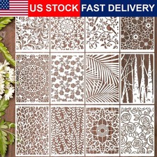 Texture Stencils Crafts 12 Pack Reusable 12x8 Inch Mylar Floral Leaf Rose Bird